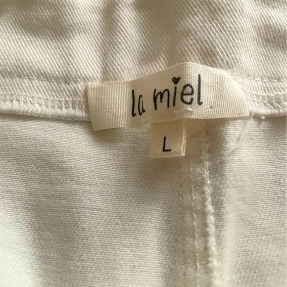 LA MIEL Junior Large, Crisp Summer Vacation Cream Wide-leg Button Tab Boho Pants - Picture 9 of 10